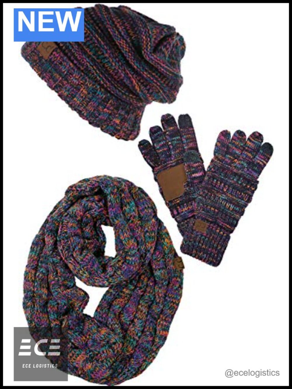 Oversized Slouchy Beanie Texting Gloves & Infinity Scarf Knit Bundle